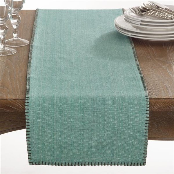 Saro Lifestyle SARO 793.A1372B 13 x 72 in. Rectangular Celena Collection Whip Stitched Design Cotton Table Runner - Aqua 793.A1372B